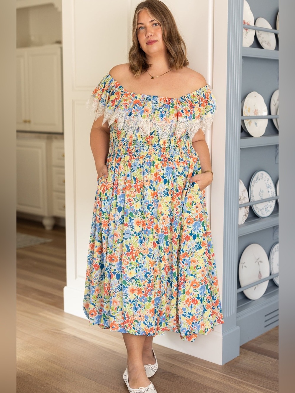 Ivy City Multicolor Floral Ruffle Bubble Hem Midi Dress - Size 24/26 (3X)